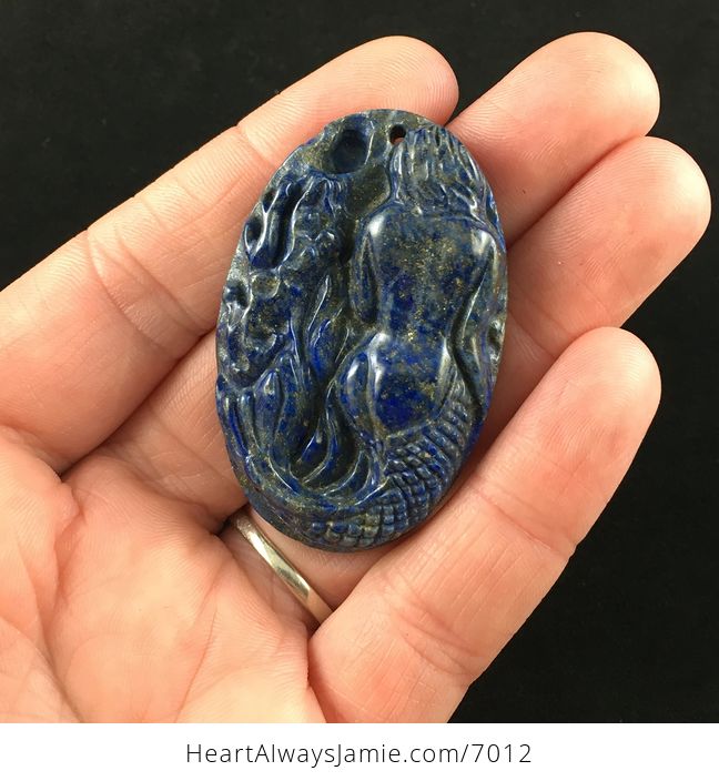 Carved Mermaid Lapis Lazuli Stone Pendant Jewelry - #BBzcPIaOpaw-2