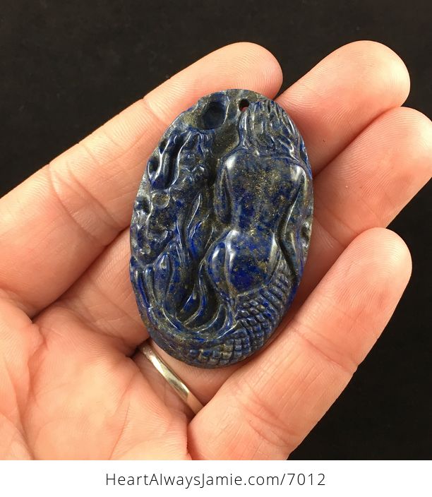 Carved Mermaid Lapis Lazuli Stone Pendant Jewelry - #BBzcPIaOpaw-1