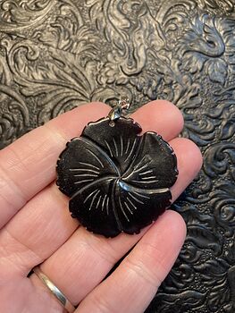 Carved Mother of Pearl Shell Hibiscus Flower Jewelry Pendant #KNHv3Pz0Iz0