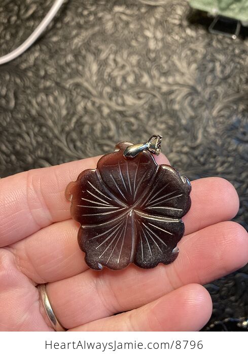 Carved Mother of Pearl Shell Hibiscus Flower Jewelry Pendant - #dvGV0UlCTOQ-1