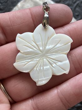 Carved Mother of Pearl Shell Nacre Hibiscus Flower Jewelry Pendant #c3sHuMwoBdo