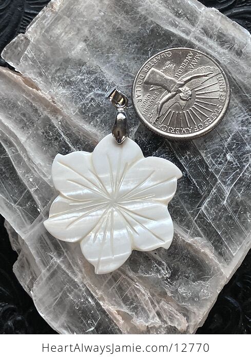 Carved Mother of Pearl Shell Nacre Hibiscus Flower Jewelry Pendant - #c3sHuMwoBdo-7