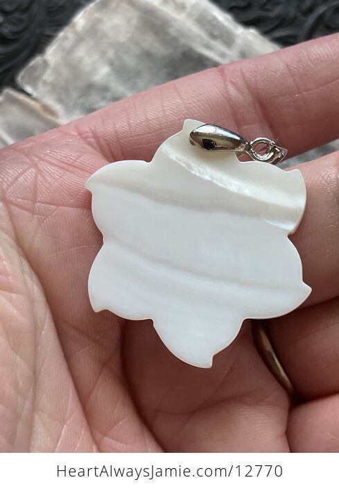 Carved Mother of Pearl Shell Nacre Hibiscus Flower Jewelry Pendant - #c3sHuMwoBdo-5