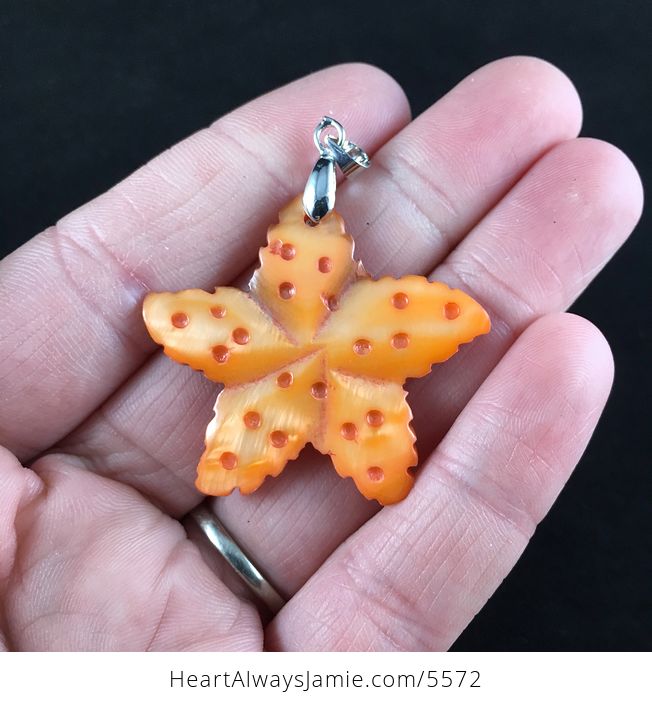 Carved Orange Shell Star Jewelry Pendant - #O1xM0DHpAsk-1