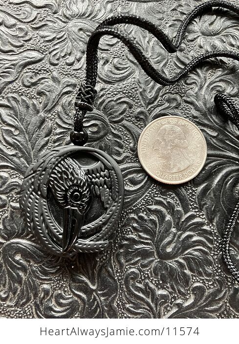 Carved Raven Black Obsidian Stone Crystal Pendant Necklace - #m1HyhmNHTJk-9