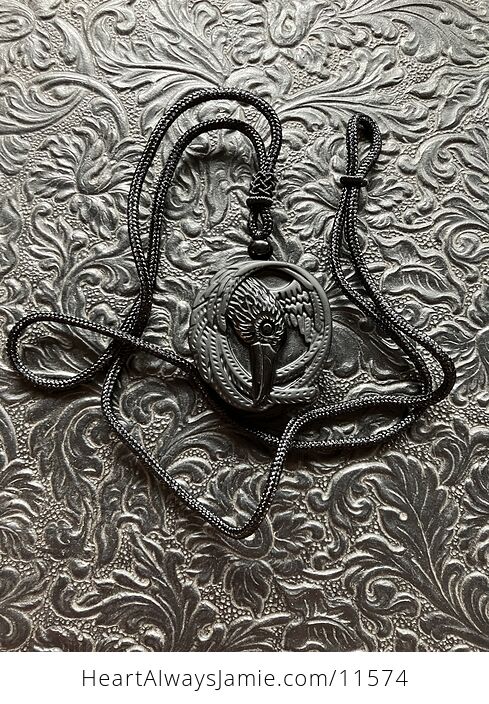 Carved Raven Black Obsidian Stone Crystal Pendant Necklace - #m1HyhmNHTJk-4