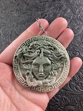 Carved Round Medusa Greek Mythology Gorgon Jasper Stone Jewelry Pendant #ekYC7N51qjA