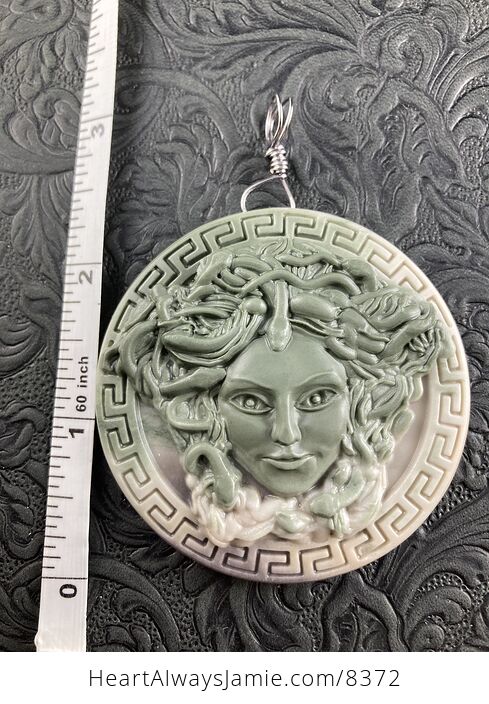 Carved Round Medusa Greek Mythology Gorgon Jasper Stone Jewelry Pendant - #ekYC7N51qjA-6