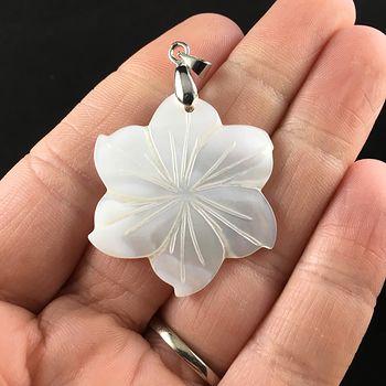 Carved White Shell Flower Jewelry Pendant #LchL4JIFpck