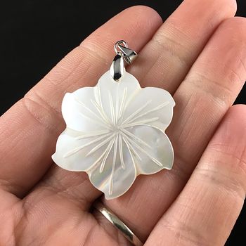 Carved White Shell Flower Jewelry Pendant #PZRddPW7H1Y