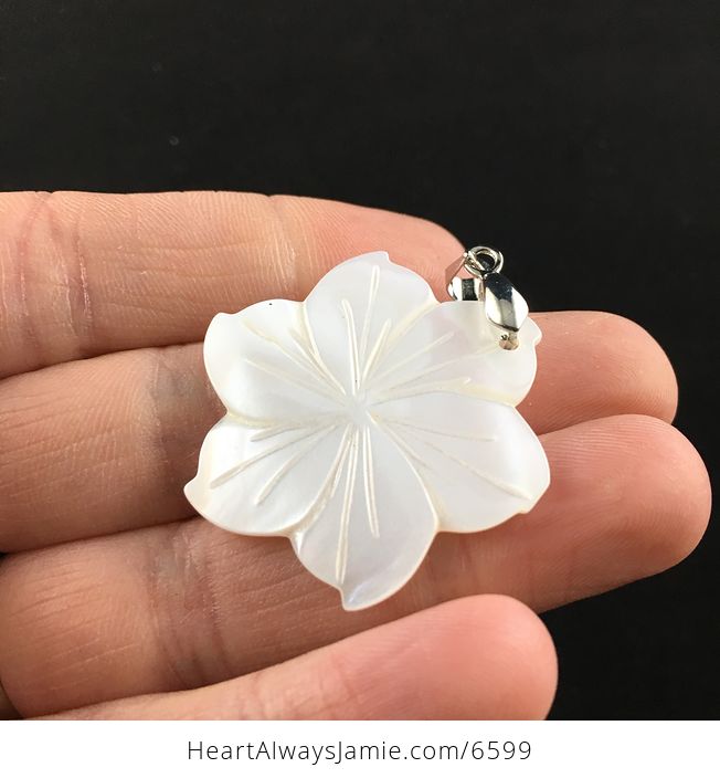 Carved White Shell Flower Jewelry Pendant - #LchL4JIFpck-2