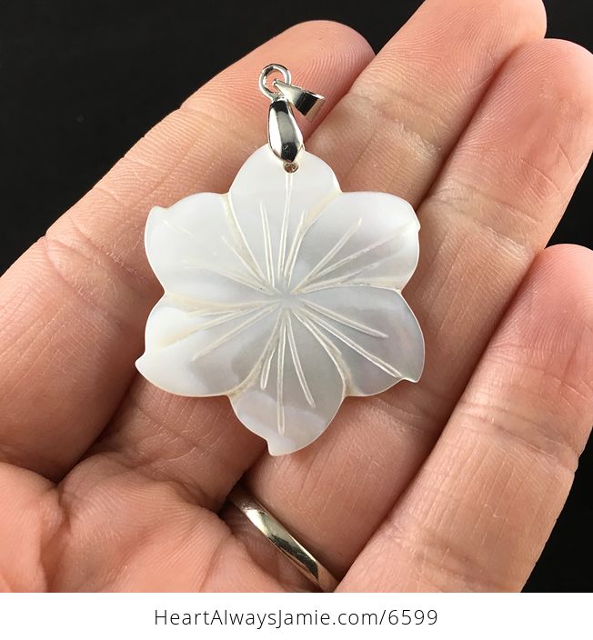 Carved White Shell Flower Jewelry Pendant - #LchL4JIFpck-1