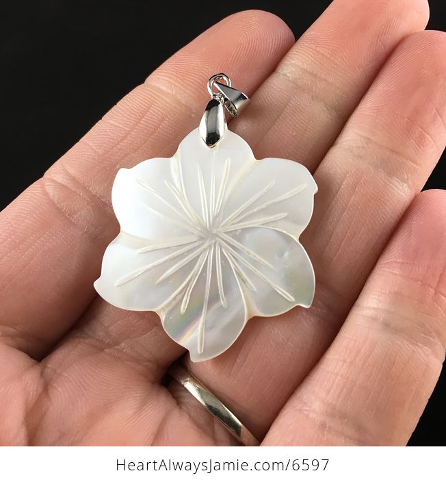Carved White Shell Flower Jewelry Pendant - #PZRddPW7H1Y-1