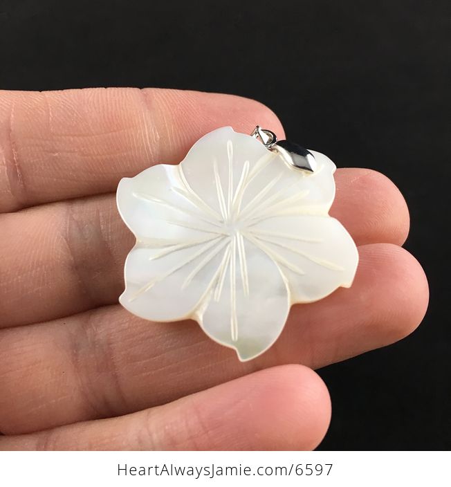 Carved White Shell Flower Jewelry Pendant - #PZRddPW7H1Y-2