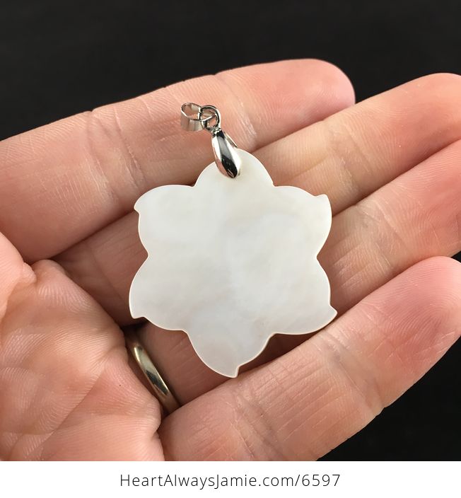 Carved White Shell Flower Jewelry Pendant - #PZRddPW7H1Y-4