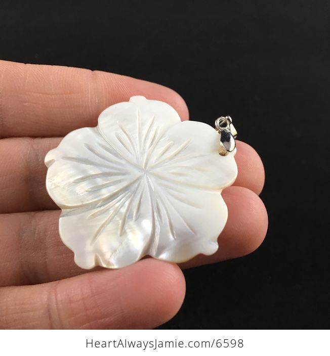 Carved White Shell Flower Jewelry Pendant - #Y4h7hyoZRUc-2