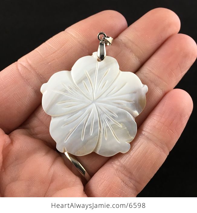 Carved White Shell Flower Jewelry Pendant - #Y4h7hyoZRUc-1