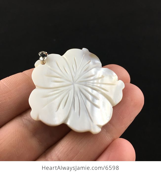 Carved White Shell Flower Jewelry Pendant - #Y4h7hyoZRUc-3