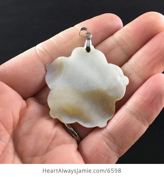 Carved White Shell Flower Jewelry Pendant - #Y4h7hyoZRUc-5