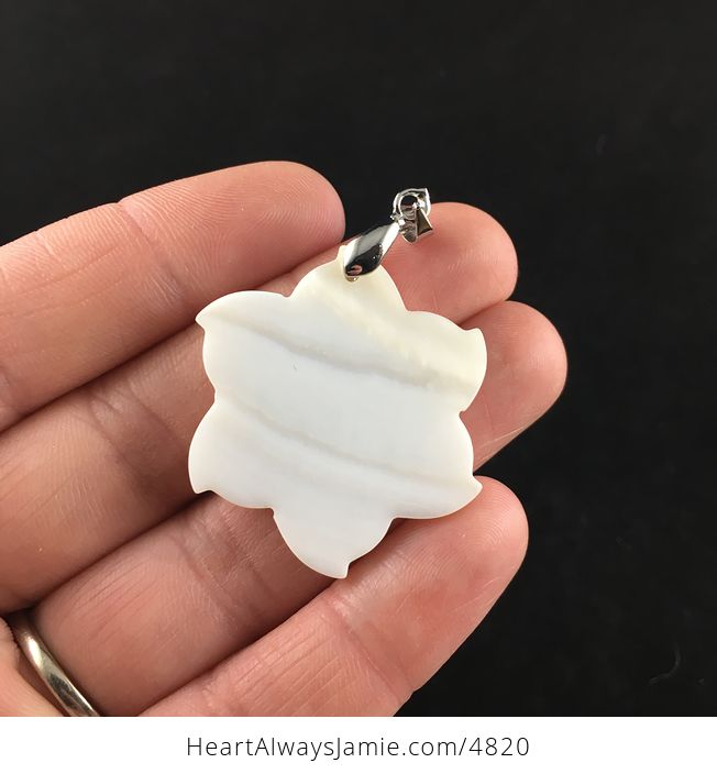Carved White Shell Flower Jewelry Pendant - #wrfy4IBkR1s-3