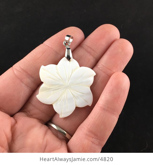 Carved White Shell Flower Jewelry Pendant - #wrfy4IBkR1s-1