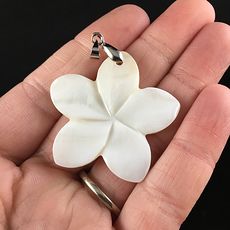 Carved White Shell Frangipani Plumeria Flower Jewelry Pendant #uaAvRRuBREo