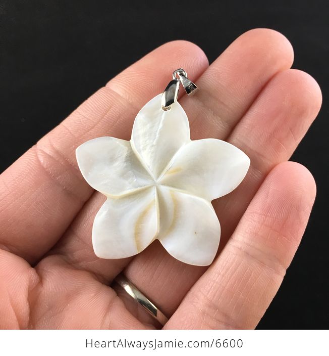 Carved White Shell Frangipani Plumeria Flower Jewelry Pendant - #Xet2NvIHHlE-1