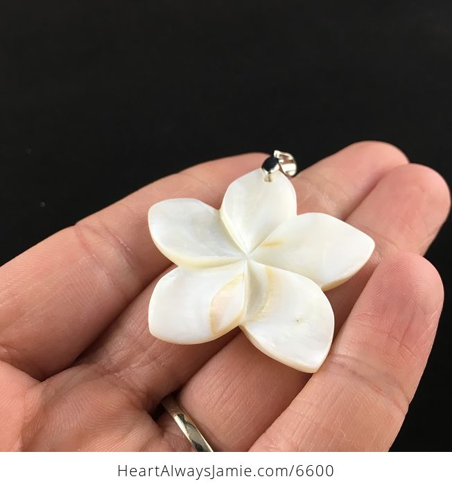 Carved White Shell Frangipani Plumeria Flower Jewelry Pendant - #Xet2NvIHHlE-2
