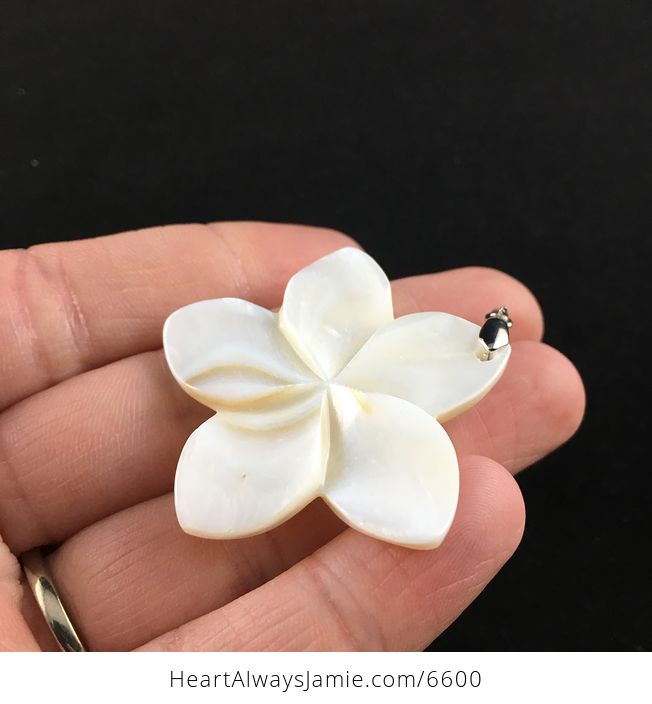 Carved White Shell Frangipani Plumeria Flower Jewelry Pendant - #Xet2NvIHHlE-3