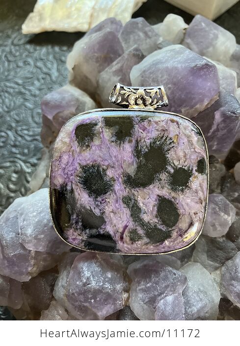 Charoite and Aegirine Crystal Stone Jewelry Pendant - #6G42zYy7BL0-1