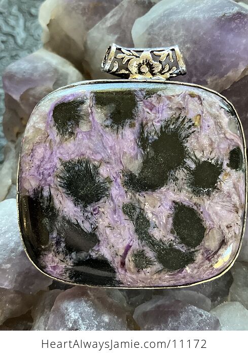 Charoite and Aegirine Crystal Stone Jewelry Pendant - #6G42zYy7BL0-4