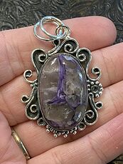 Charoite in Quartz Handcrafted Purple Stone Jewelry Crystal Pendant #fDsUF8by9TM