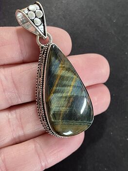 Chatoyant Blue Hawk Tiger Eye Gemstone Crystal Jewelry Pendant #WZckfpmGS7g