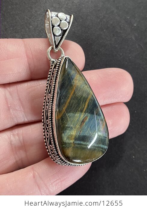 Chatoyant Blue Hawk Tiger Eye Gemstone Crystal Jewelry Pendant - #WZckfpmGS7g-6