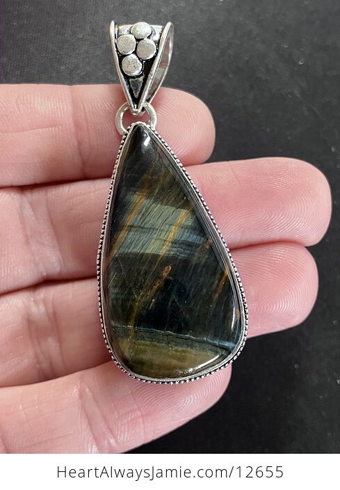 Chatoyant Blue Hawk Tiger Eye Gemstone Crystal Jewelry Pendant - #WZckfpmGS7g-7