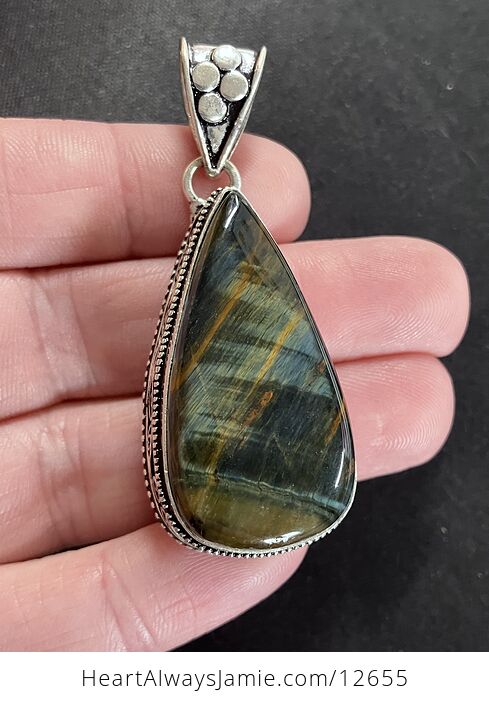 Chatoyant Blue Hawk Tiger Eye Gemstone Crystal Jewelry Pendant - #WZckfpmGS7g-5