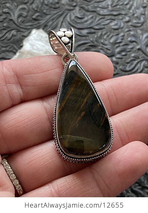 Chatoyant Blue Hawk Tiger Eye Gemstone Crystal Jewelry Pendant - #WZckfpmGS7g-2