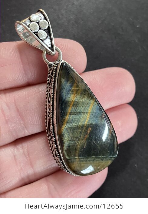 Chatoyant Blue Hawk Tiger Eye Gemstone Crystal Jewelry Pendant - #WZckfpmGS7g-9