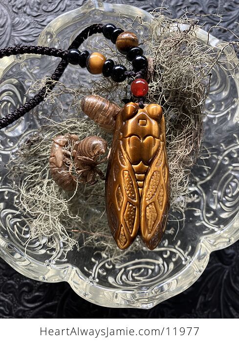 Chatoyant Tigers Eye Cicada Pendant Slip Knot Rope Necklace - #vEzUF6es3MQ-9