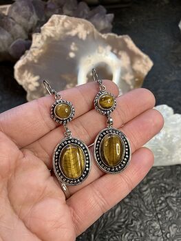 Chatoyant Tigers Eye Gemstone Crystal Jewelry Earrings #A0fDWmeTq34