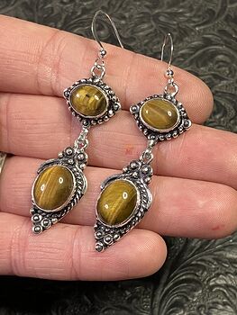 Chatoyant Tigers Eye Gemstone Crystal Jewelry Earrings #bgtj77gP2oc