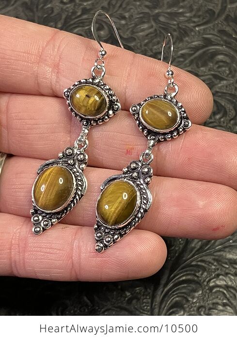 Chatoyant Tigers Eye Gemstone Crystal Jewelry Earrings - #bgtj77gP2oc-1