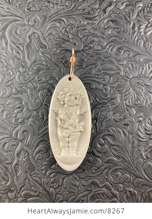Cherub Cupid Carved Jasper Stone Jewelry Pendant - #MZkeE7vmNp8-2