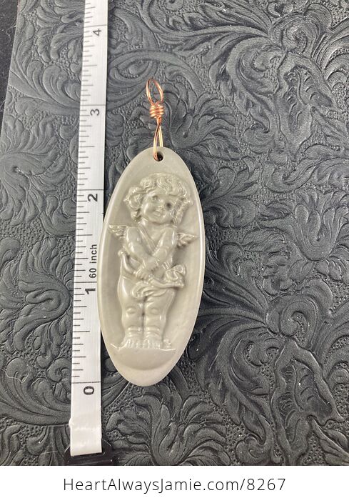 Cherub Cupid Carved Jasper Stone Jewelry Pendant - #MZkeE7vmNp8-6