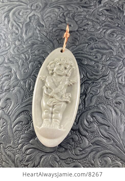 Cherub Cupid Carved Jasper Stone Jewelry Pendant - #MZkeE7vmNp8-3