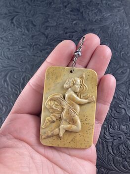 Cherub or Angel Jasper Pendant Stone Jewelry Mini Art Ornament #NuKuRRNpYnM