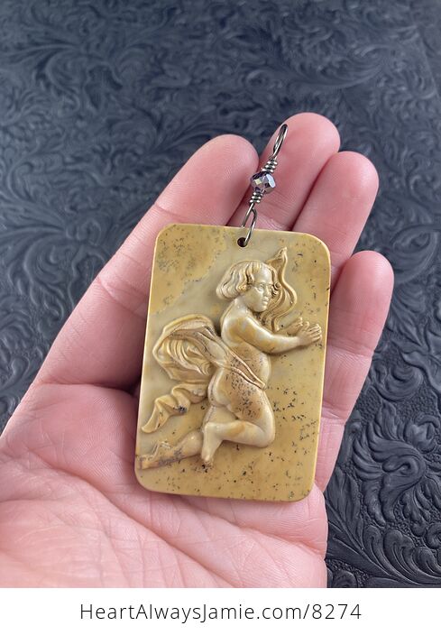 Cherub or Angel Jasper Pendant Stone Jewelry Mini Art Ornament - #NuKuRRNpYnM-1