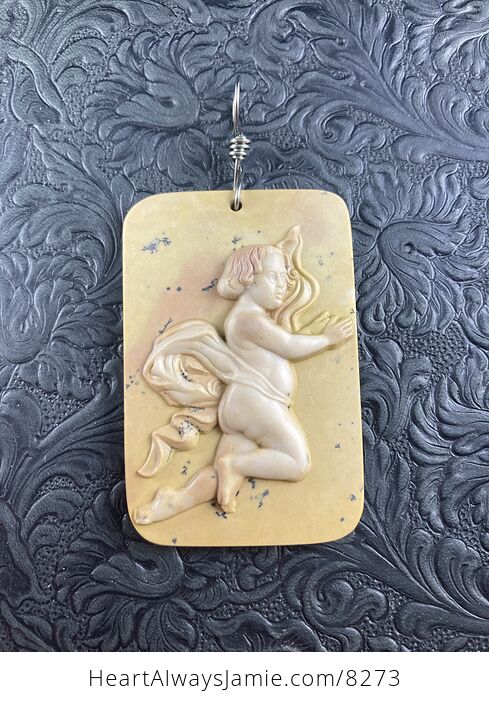 Cherub or Angel Jasper Pendant Stone Jewelry Mini Art Ornament - #smtHRqbhKJE-2