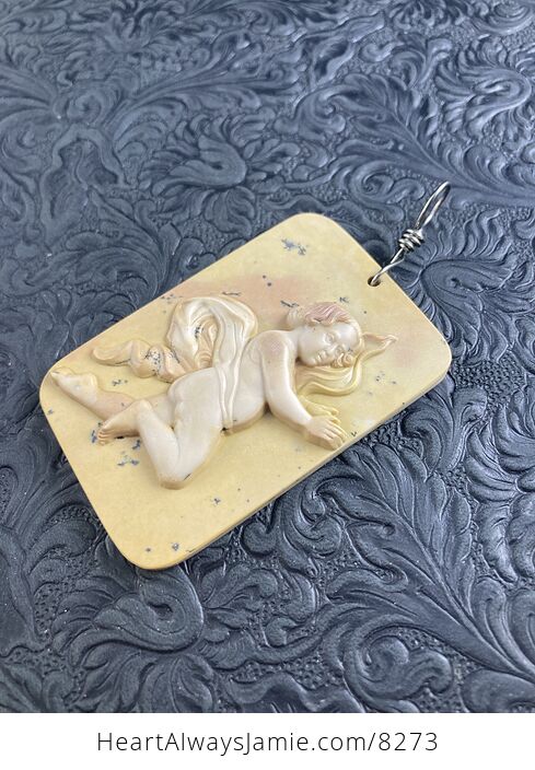 Cherub or Angel Jasper Pendant Stone Jewelry Mini Art Ornament - #smtHRqbhKJE-4