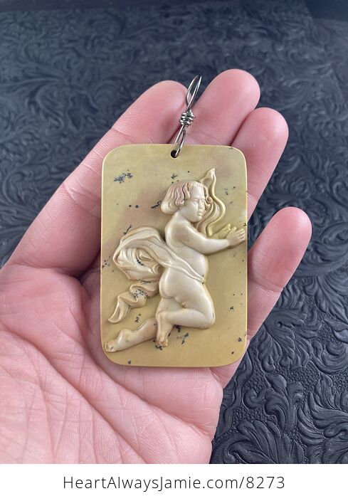 Cherub or Angel Jasper Pendant Stone Jewelry Mini Art Ornament - #smtHRqbhKJE-1